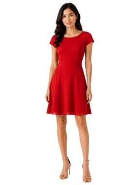 Diep 100% Red Silk Fit & Flare Dress Open Back Cap Sleeve Women's Medium